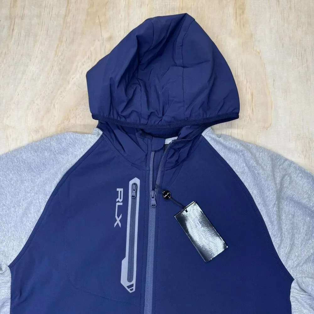 NEW RLX Golf Ralph Lauren Mens Performance Terry 1/2-Zip Hoodie 2XL Blue Gray